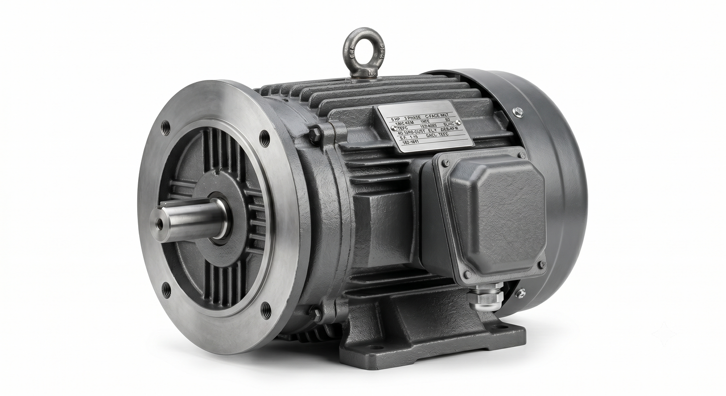 5 HP 3 Phase C-Face 1800 RPM TEFC 230/460 Volt Severe Duty