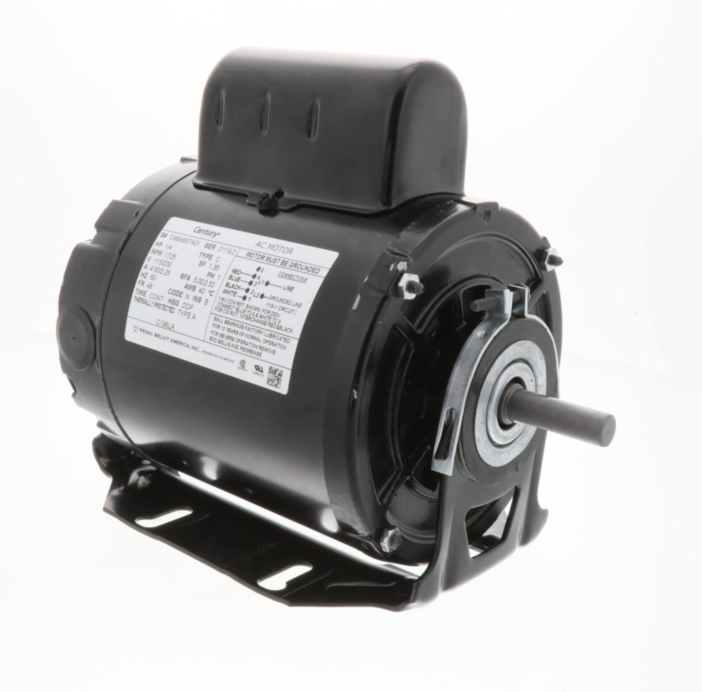 Regal Rexnord - Century Motors | C196LA | 1/4HP 115/230V 1725 RPM Single Phase AC Motor