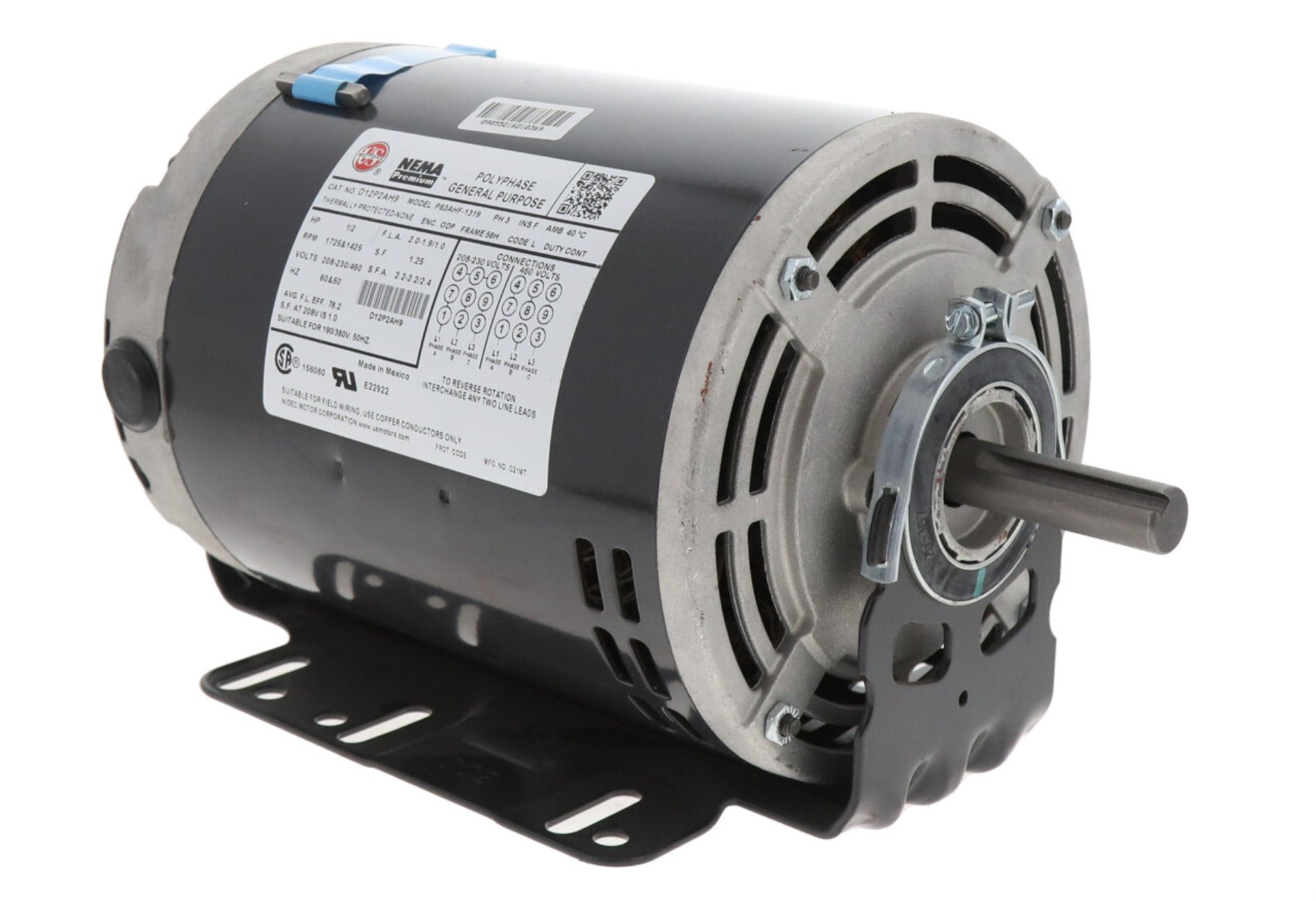Nidec-US Motors | D12P2AH9 | 1/2HP 208-230/460V 1725 RPM 3-Phase AC Motor
